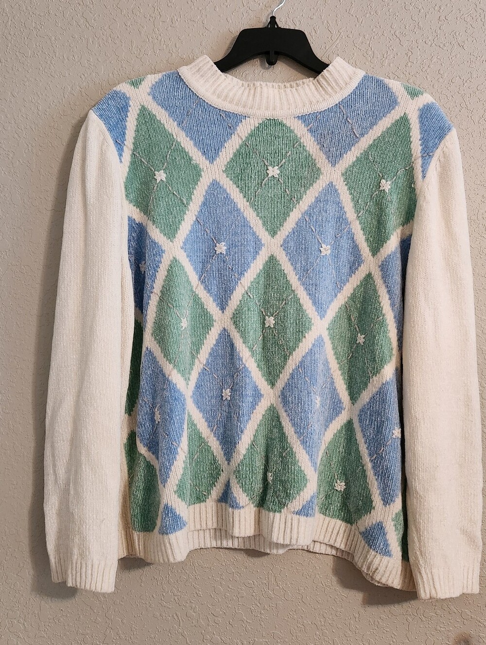 Alfred Dunner Vintage Sweater Womens 2X Diamond Floral Retro Grandma Cozy Winter